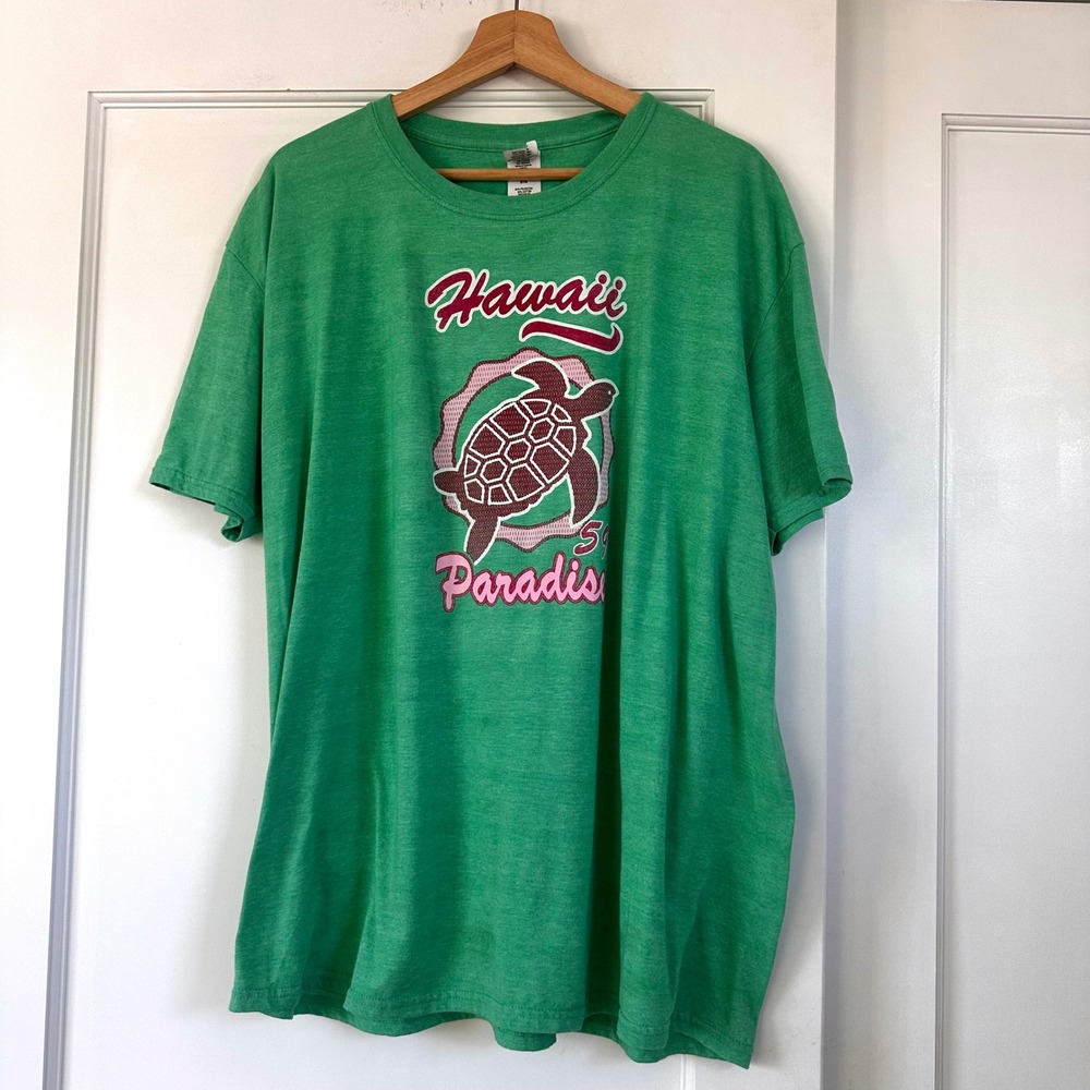 Gildan Softstyle Hawaii Paradise 59 Sea Turtle Graphic T-Shirt Green Mens 2XL